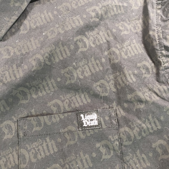 Liquid Death Shirt Mens Extra Large Black AOP Logo Long Sleeve Button Up Thirst - Picture 5 of 15